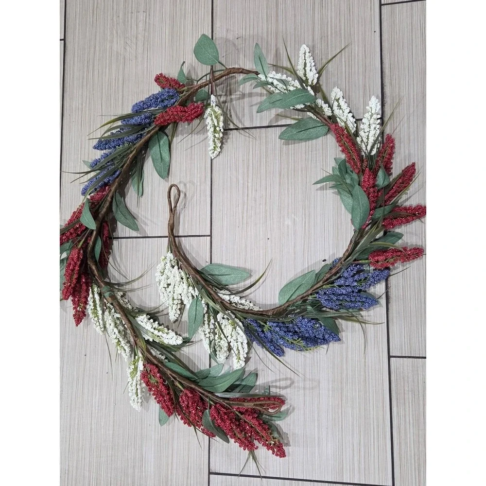 Patriotic Americana Red White And Blue Floral Botanical‎ Mantel Garland